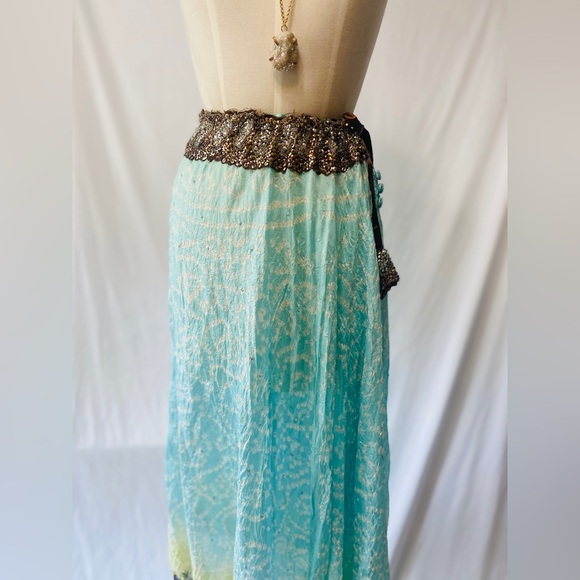Alka Vora Rare Boho Festival Long Crinkle Silk Skirt w/ beaded details sz M - Picture 11 of 14